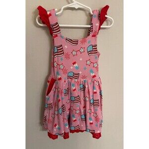 Pink Birdie Bean Bamboo Patriotic Fourth 4th of July Girl Dress, Size 5T